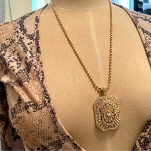 💎Very BLING Paula Abdul Gold Colored Octagonal Long Chain Necklace